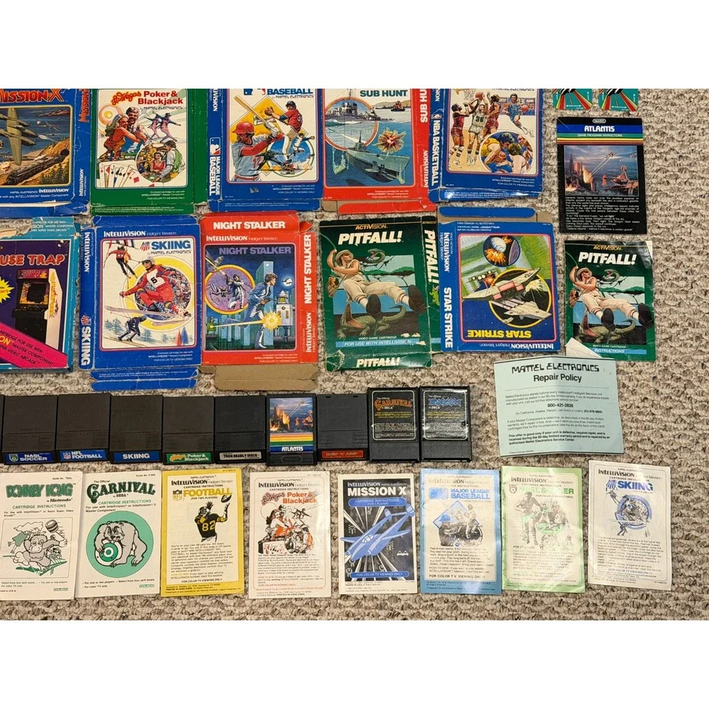 HUGE Lot of  Vintage Intellivision Games Boxes Instructions Overlays & More!